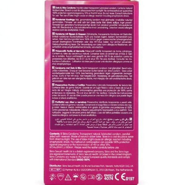 Skins dots y ribs preservativos premium pack 8