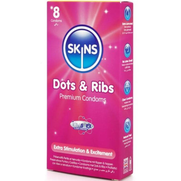 Skins dots y ribs preservativos premium pack 8