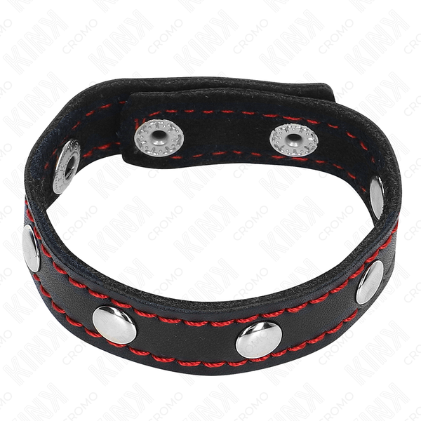 Kink anillo pene cuero con cierre a presión forro rojo 21 x 1.5 cm