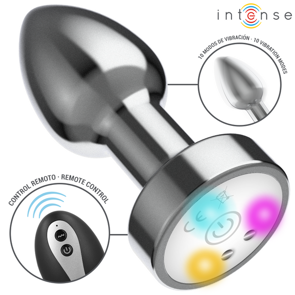 Plug anal talla m de metal vibrador con luces led multicolor y control remoto