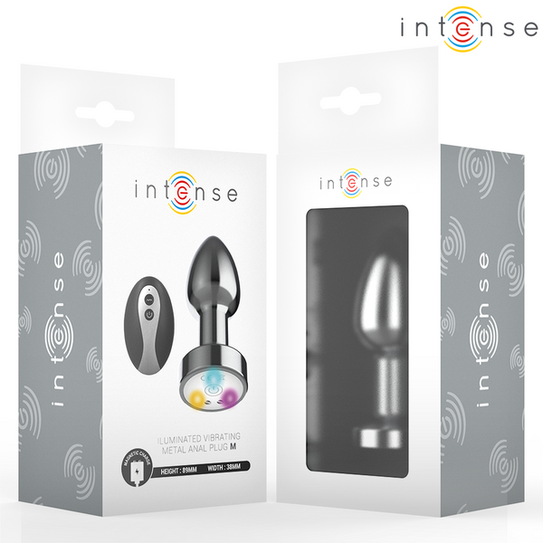 Plug anal talla m de metal vibrador con luces led multicolor y control remoto