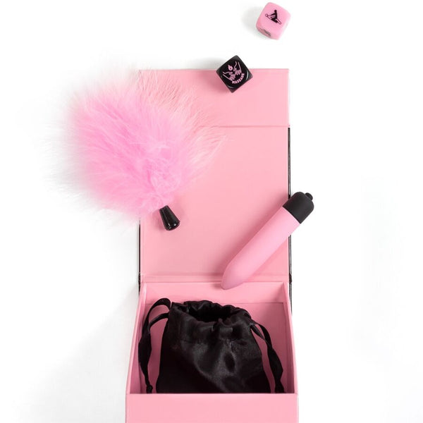 Caja de placeres para parejas dados con bala vibradora con plumero