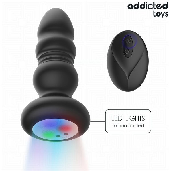 Plug anal vibrador con movimiento de empuje, luz LED y control remoto
