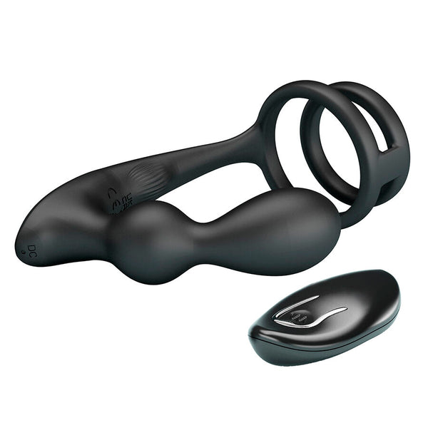 Mr anillo para pene con plug anal con vibración control remoto