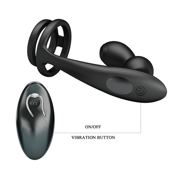 Mr anillo para pene con plug anal con vibración control remoto