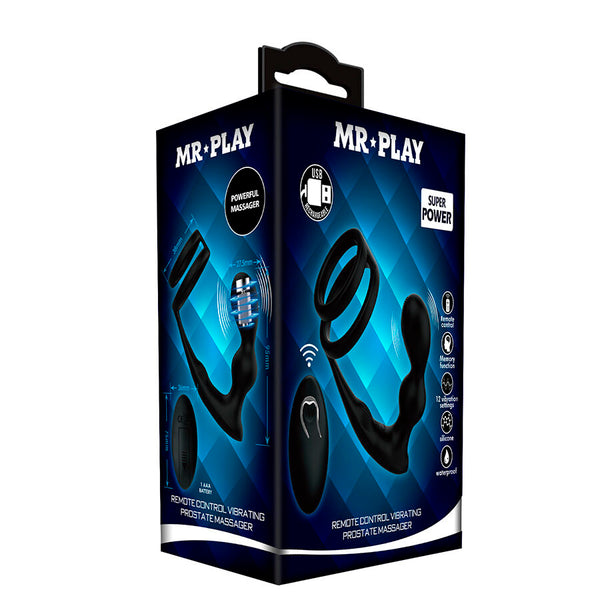 Mr anillo para pene con plug anal con vibración control remoto