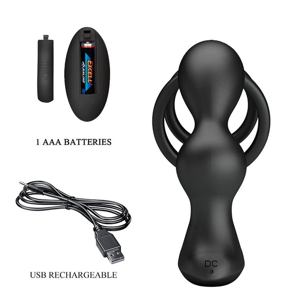 Mr anillo para pene con plug anal con vibración control remoto