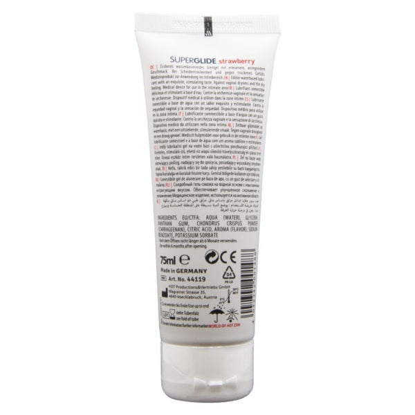 Hot superglide lubricante comestible base agua fresa 75 ml