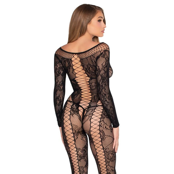 Leg 89369 jumpsuit de red y encaje negro talla única