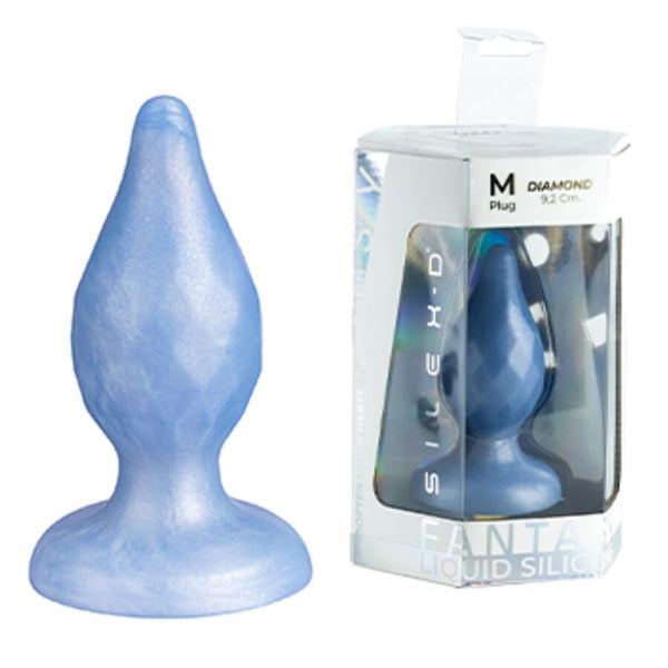 Silexd diamond plug anal fantasy silicona liquida termoreactivo azul perla 9.2 cm