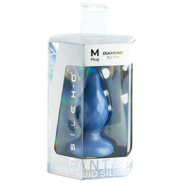Silexd diamond plug anal fantasy silicona liquida termoreactivo azul perla 9.2 cm