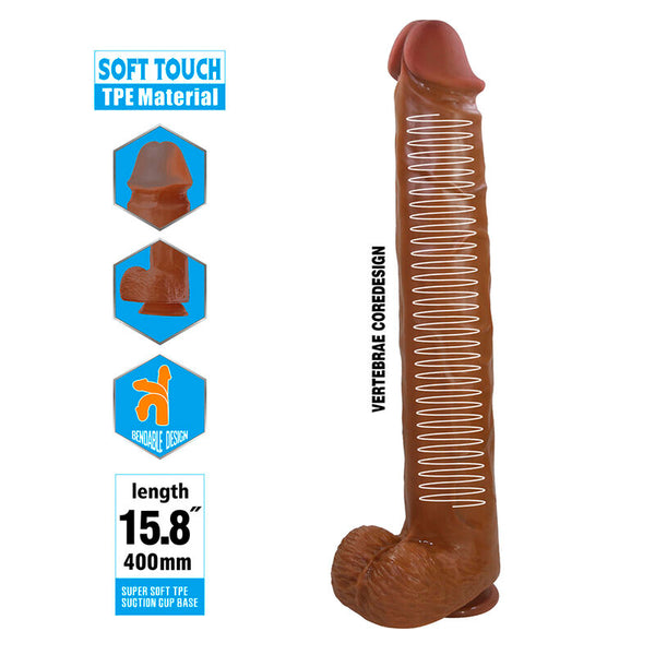 PRETTY LOVE - PAT DILDO REALÍSTICO FLEXIBLE CON VENTOSA 40 CM -Ø- 6 CM MARRÓN