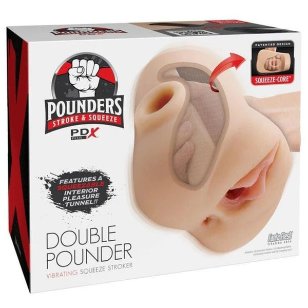 PDX PLUS - MASTURBADOR DOBLE VIBRADOR DOUBLE POUNDER SQUEEZE LIGHT 20.5 CM
