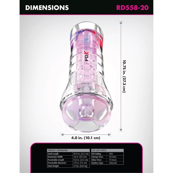 PDX ELITE - MASTURBADOR TRANSPARENTE VIEWTUBE XXL LED STROKER 27.3 CM