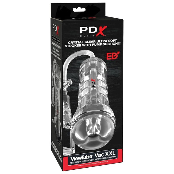 PDX ELITE - MASTURBADOR TRANSPARENTE VIEWTUBE VAC XXL CON BOMBA DE SUCCIÓN 27.3 CM