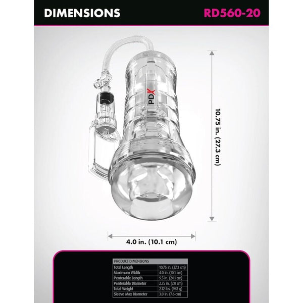 PDX ELITE - MASTURBADOR TRANSPARENTE VIEWTUBE VAC XXL CON BOMBA DE SUCCIÓN 27.3 CM