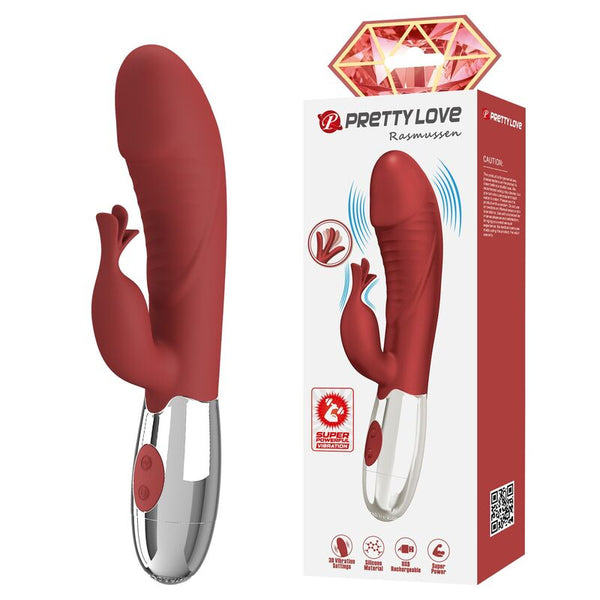 PRETTY LOVE - VIBRADOR RABBIT ROSEWOOD 30 FUNCIONES RECARGABLE USB ROJO