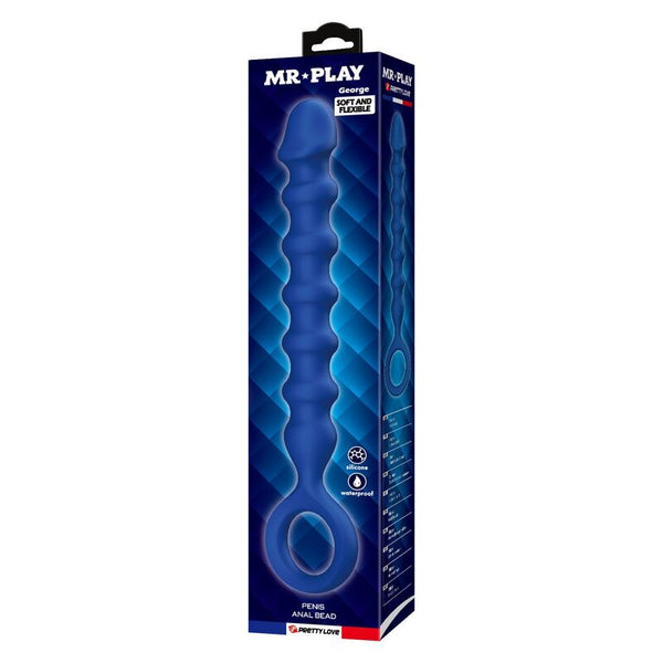 MR PLAY - BOLAS ANALES Y PLUG ANAL SILICONA AZUL -Ø- 3,4 CM - 28,5 CM