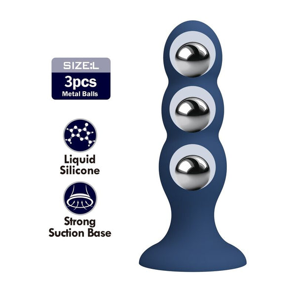 MR PLAY - PLUG ANAL CON 3 BOLAS METÁLICAS Y VENTOSA AZUL