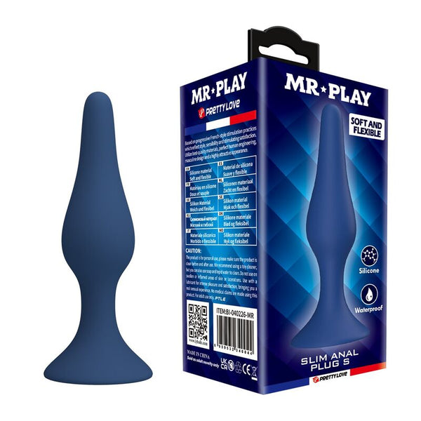 MR PLAY - PLUG ANAL SILICONA AZUL SLIM TALLA S