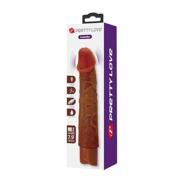 PRETTY LOVE - LEONARDO VIBRADOR REALÍSTICO 20 CM Ø 4 CM COLOR MARRÓN