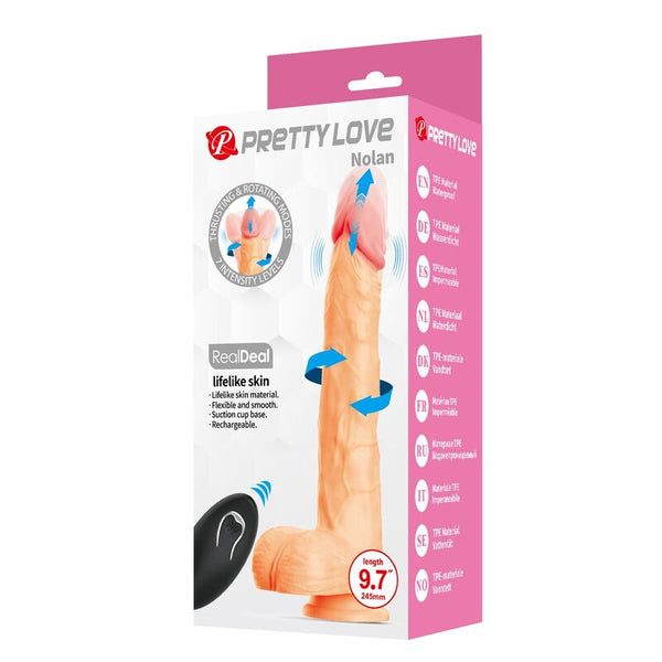PRETTY LOVE - NOLAN DILDO VIBRADOR CON EMPUJE Y ROTACIÓN CONTROL REMOTO 24,5 CM Ø 5 CM COLOR NATURAL