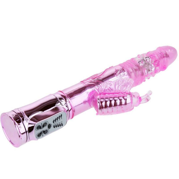 Vibrador recargable con rotacion y estimulador throbbing butterf