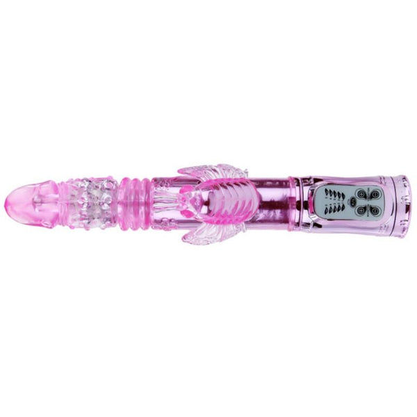 Vibrador recargable con rotacion y estimulador throbbing butterf