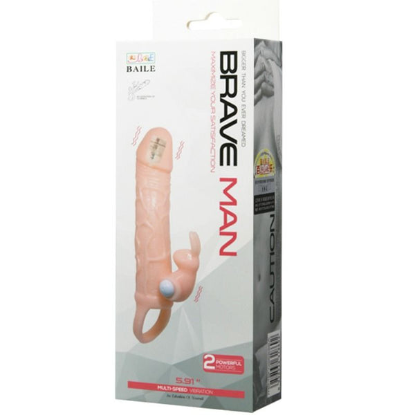 Brave man funda pene con rabbit vibrador 16.5 cm natural