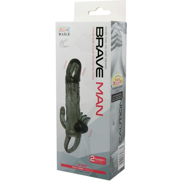 Brave man funda pene anal y clítoris vibrador 16.5 cm negro