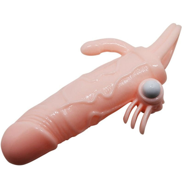Brave man funda pene anal y clítoris vibrador 16.5 cm natural