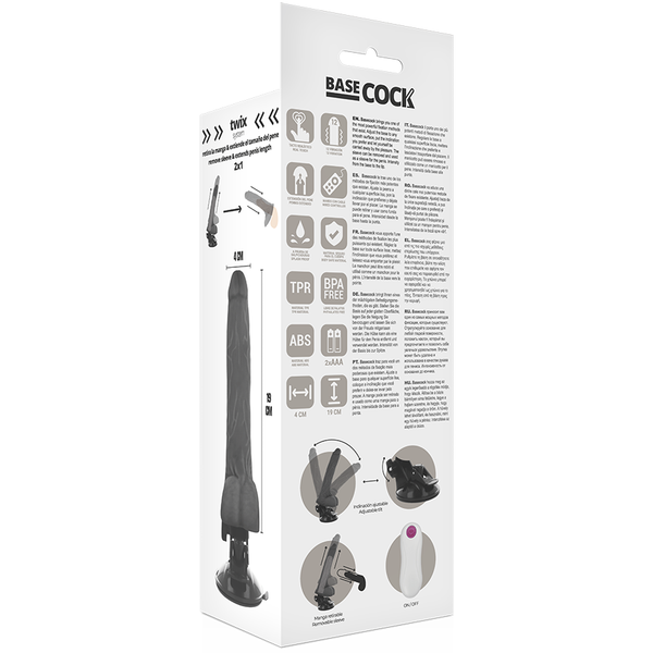 Vibrador realístico control remoto negro 19 cm o 4 cm