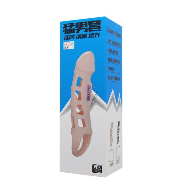 Baile funda extensora pene con vibración y correa natural 13.5 cm