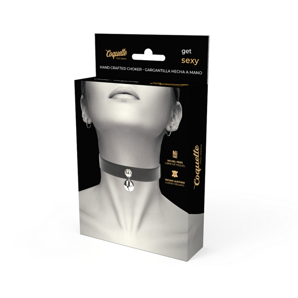 Coquette collar cuero vegano accesorio woman cascabel