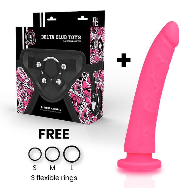 Deltaclub toys dildo con arnes rosa silicona medica 20 cm o 4 cm