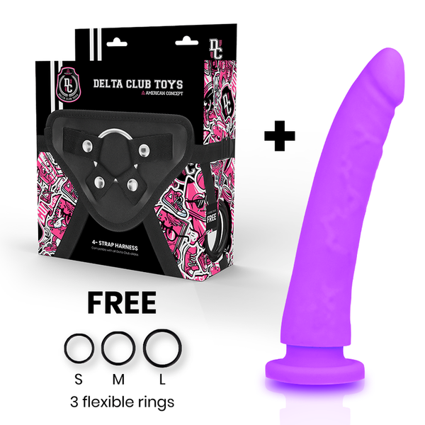 Deltaclub toys arnes con dildo lila silicona medica 20 cm o 4 cm