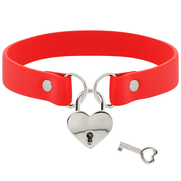Coquette collar cuero vegano rojo accesorio corazón con llave