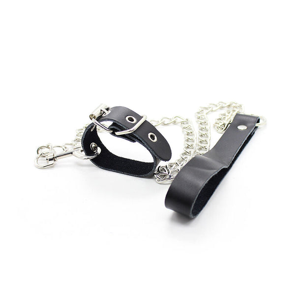 Ohmama collar para pene y correa piel con cadena metalica