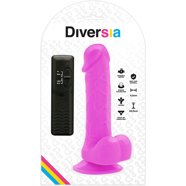 Diversia dildo realístico flexible con vibración lila 20.5 cm o 4.2 cm