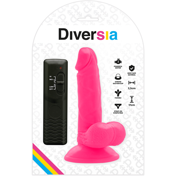 Diversia dildo realístico flexible con vibración rosa 17 cm o 3.3 cm