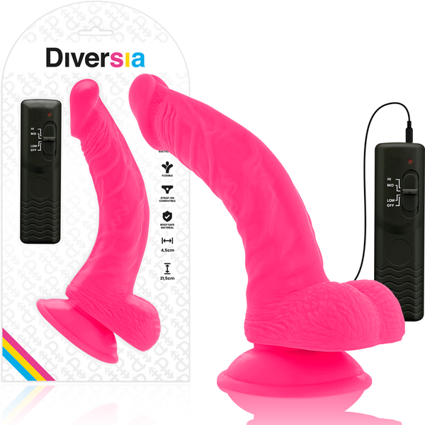 Diversia dildo realístico flexible con vibración rosa 21.5 cm o 4.5 cm