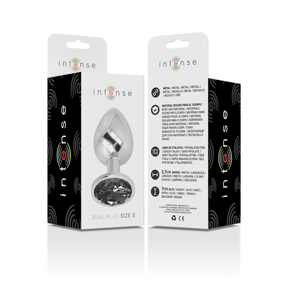Intense plug anal metal aluminio con cristal negro talla s