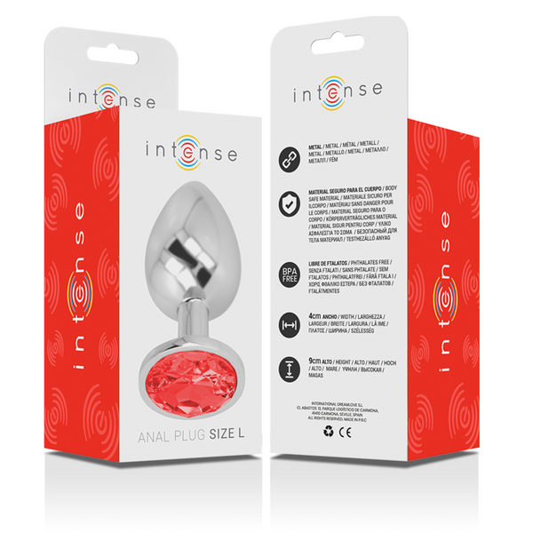 Intense plug anal metal aluminio con cristal rojo talla l