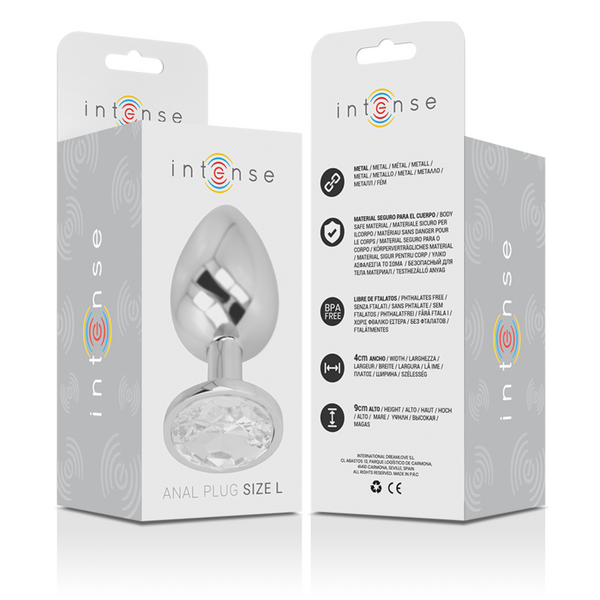 Intense plug anal metal aluminio con cristal plata talla l