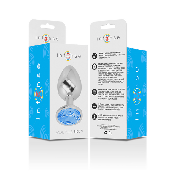 Intense plug anal metal aluminio con cristal azul talla s