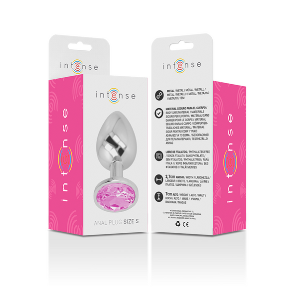 Intense plug anal metal aluminio con cristal rosa talla s