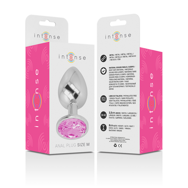 Intense plug anal metal aluminio con cristal rosa talla m
