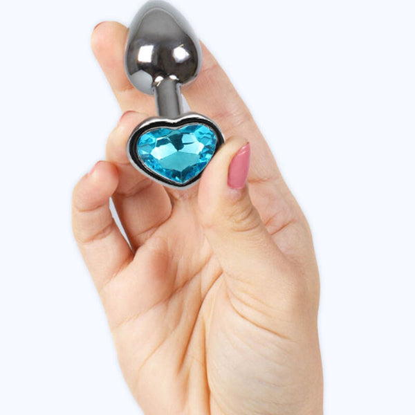 Plug anal de metal Secretplay con corazón azul talla S 7 cm