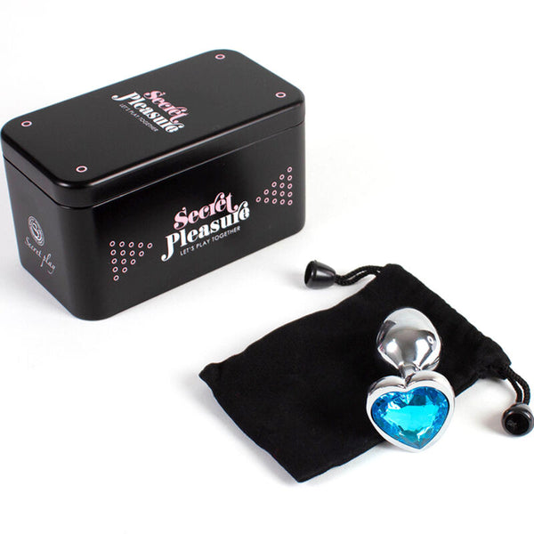 Plug anal de metal Secretplay con corazón azul talla S 7 cm