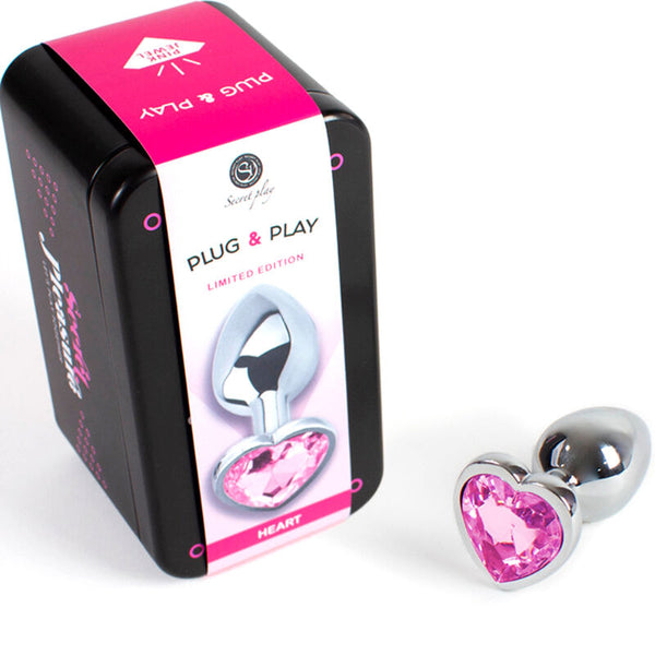 Plug anal de metal Secretplay con corazón fucsia talla S 7 cm